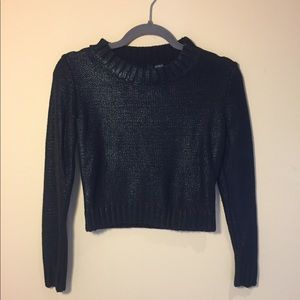 coated cropped black sweater